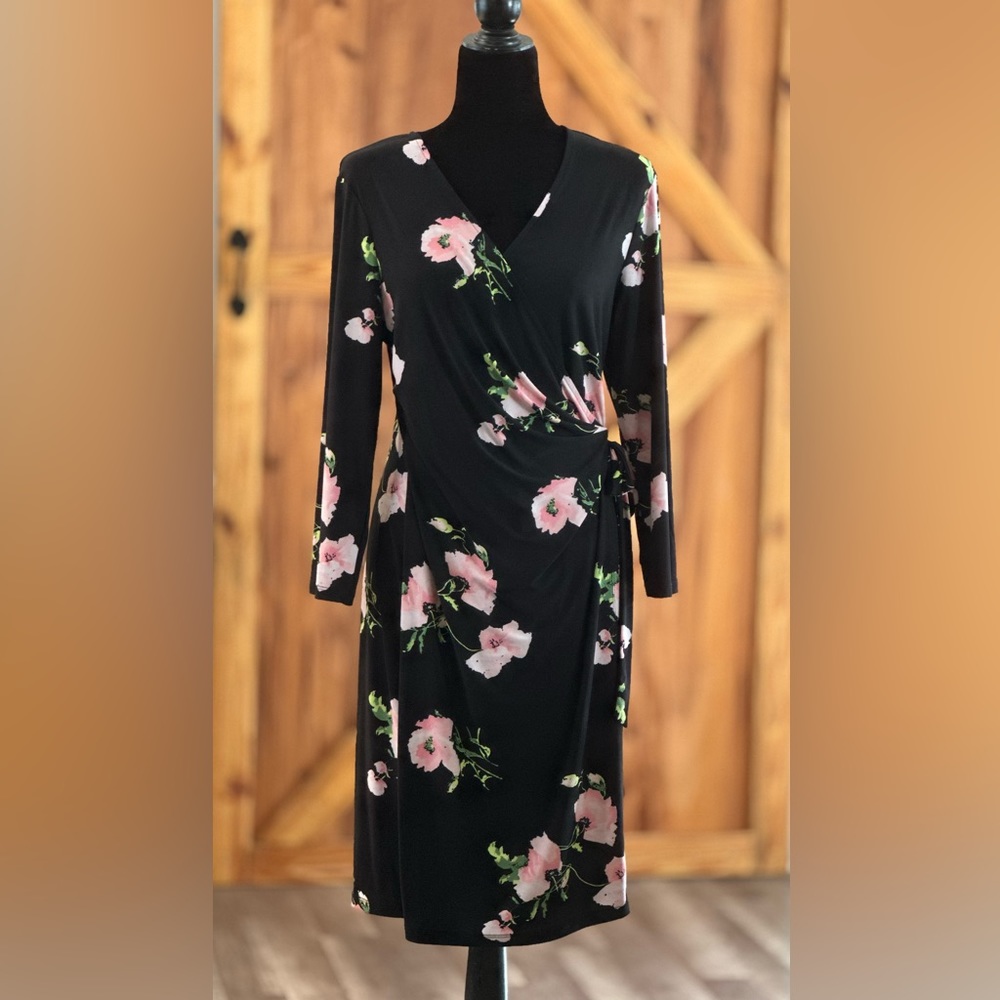Black/Floral Midi Wrap Dress Size 12